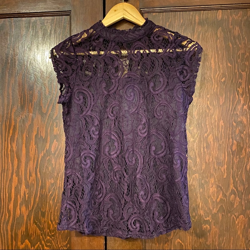 Plum purple high neck lace cap sleeve top size m